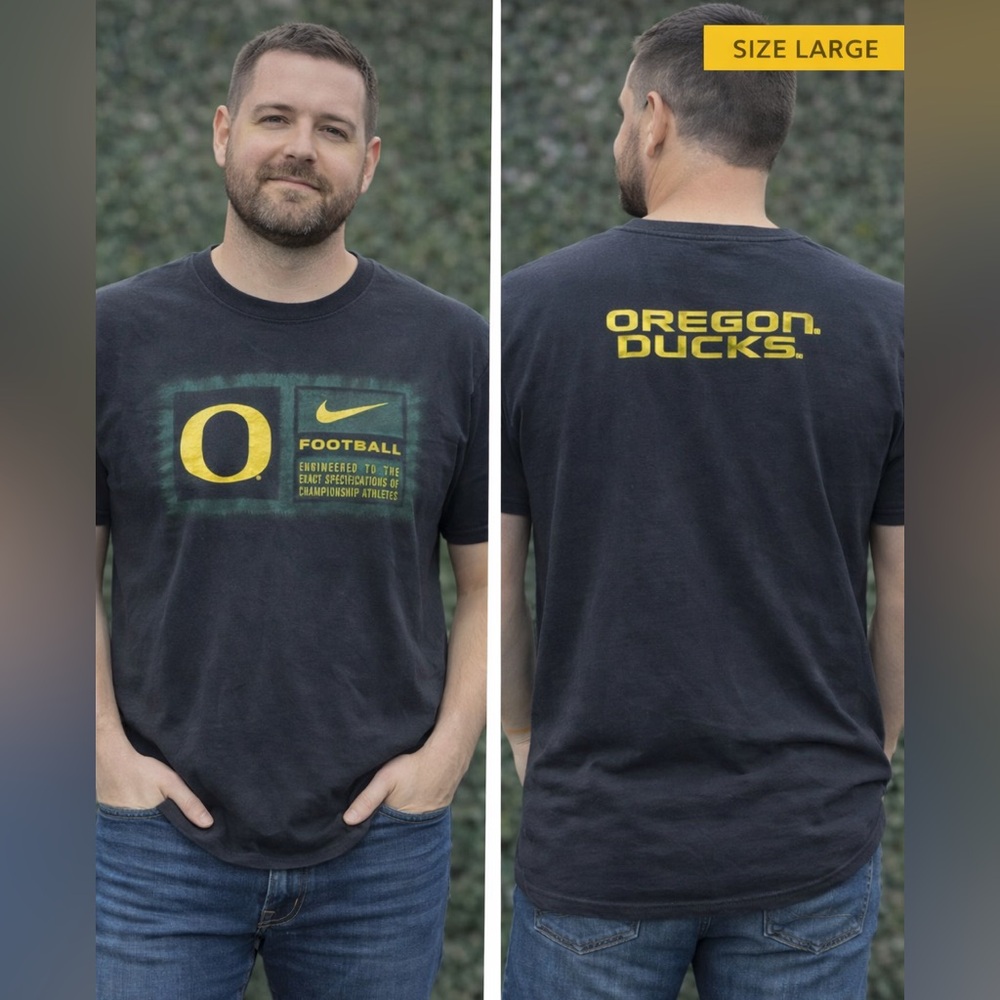 Nike Black Oregon Ducks Football Graphic Tee with Yellow Logo LARGE - Picture 1 of 6